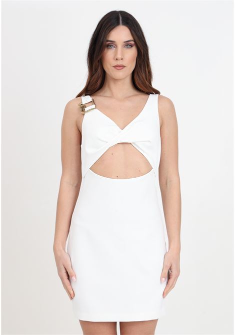 Short white dress for women with cut out detail on the front and slim serpent JUST CAVALLI | 76PAO9A2N0298004